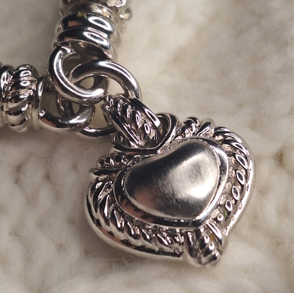 Judith Ripka Sterling Heart Charm Bracelet, Leather Band & Cubic Zirconia - Picture 11 of 12